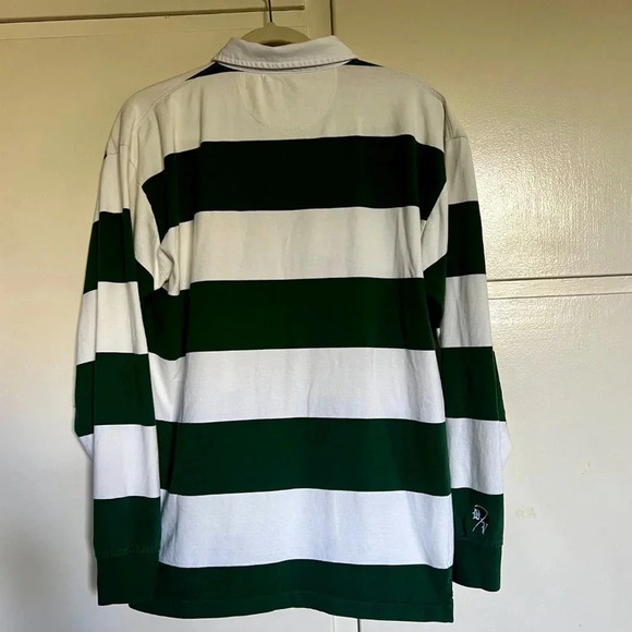 Green White Stripes Long Sleeve Rugby Shirt Size Large Blokecore - Picture 7 of 10